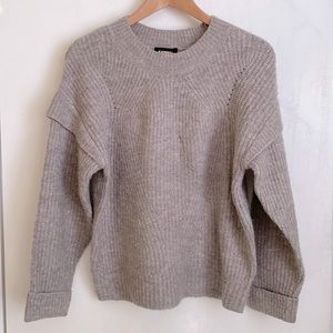 Express Capped Sleeve Crew Neck Sweater, Beige S